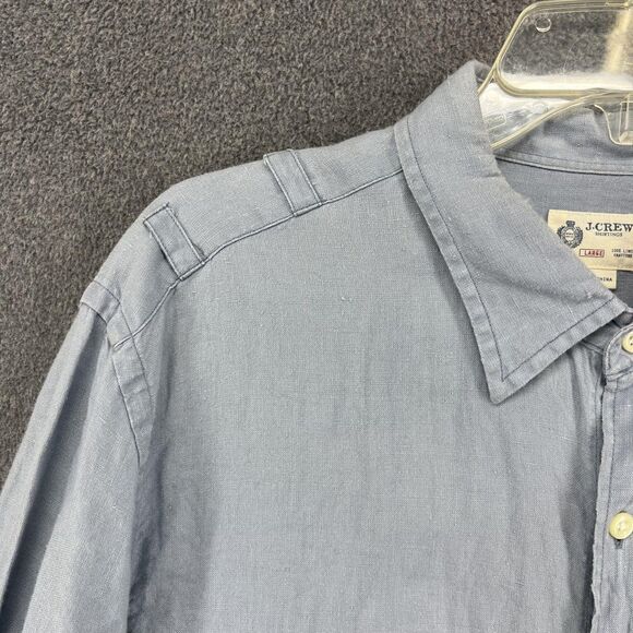 J Crew Shirt Mens Large Linen Button Down Utility Roll Sleeve Casual Workwear - Picture 3 of 16